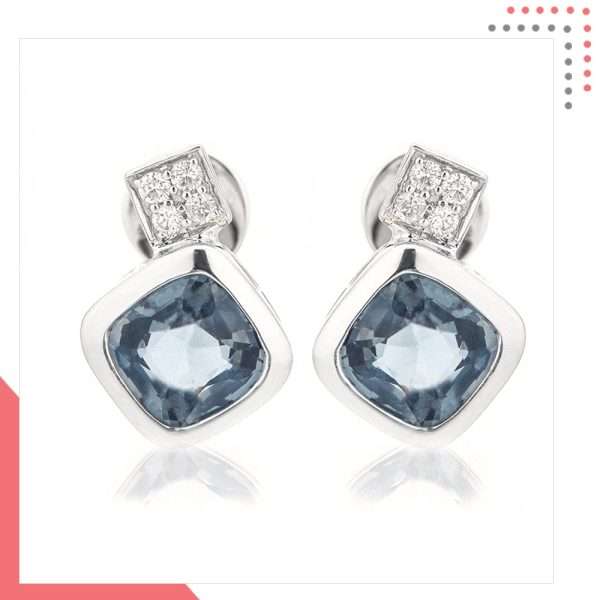 Divine Gems Aquamarine Harmonia Tiled 18K White Gold Earring