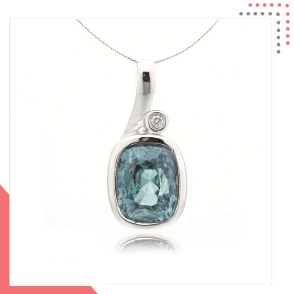 Divine Gems Aquamarine Harmonia Green Note 18K White Gold Pendant