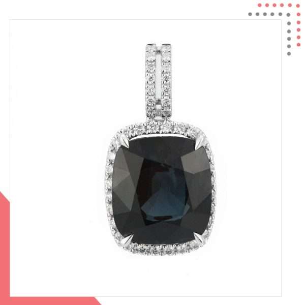 Divine Gems Black Bia Square 18K White Gold Pendant